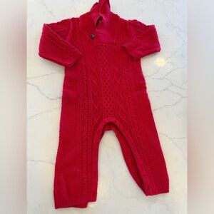Janie and Jack Red Cable Sweater Romper Onsie Christmas Valentines 6 12 months